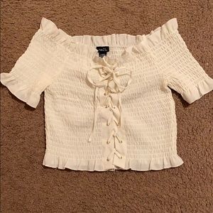 Off-shoulder tie up crop top